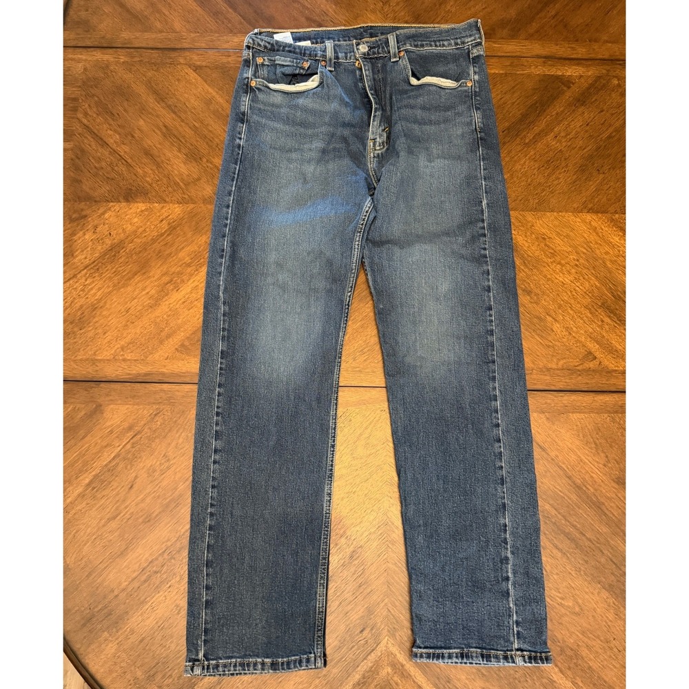 Levis 505 Regular Fit Straight Leg Blue Denim Jeans Mens 34x32 Water Less